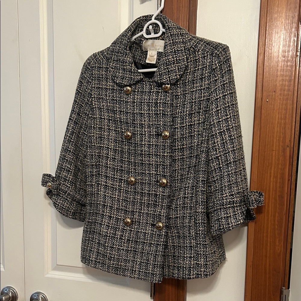 JB by Julie Brown Black & White Tweed Double-Breasted Pea Coat
